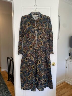 NATURAL LIFE Navy Floral Button-Front Maxi Dress with Mustard Sunflowers